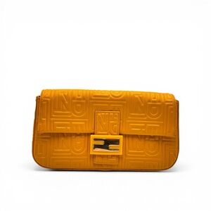 Fendi Yellow Embossed Zucca Leather Baguette Shoulder Bag Silver Hardware